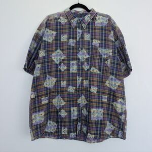 Vintage Loafer Reed St James Plaid Tribal Mix Print Short Sleeve Polo Sz XL